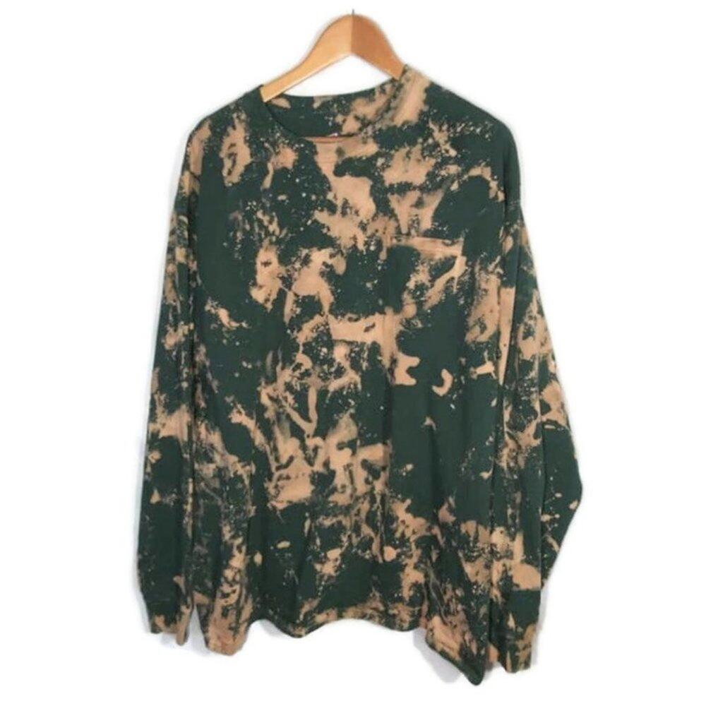 Upcycled Green Bleach Tie Dye Long Sleeve T-Shirt Sz XL